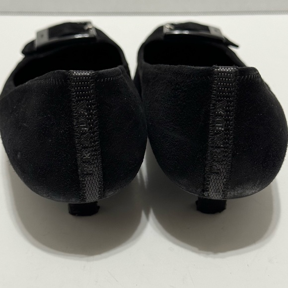 PRADA Vintage Red Label Black Square Toe Suede Buckle Kitten Heels EUC - Picture 5 of 11